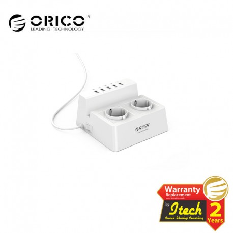 ORICO ODC-2A5U-EU Surge Protector Strip 2-Outlet with 5 USB SuperCharging Ports